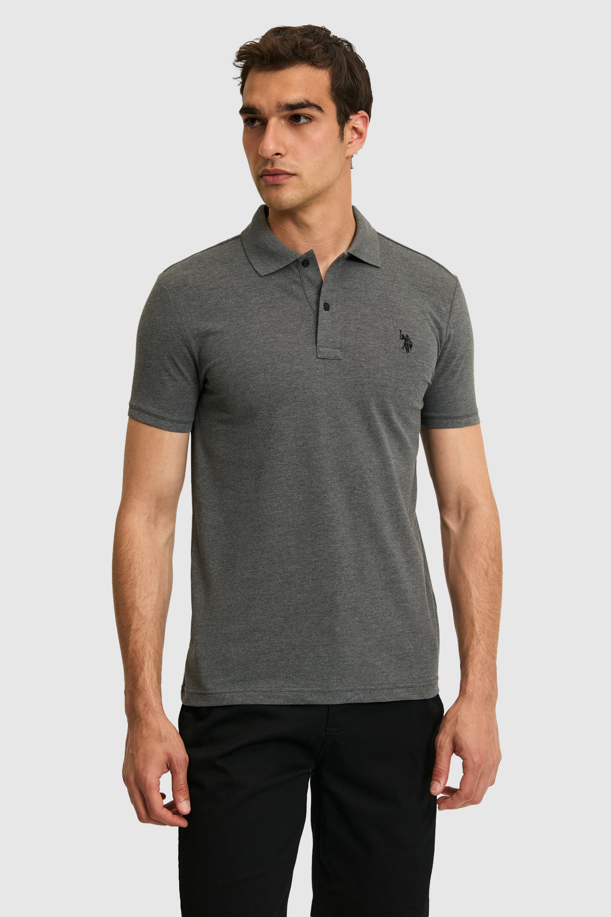 Tricou Polo Bărbați Gri Antracit Cu Logo Discret