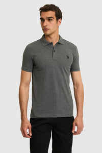 Tricou Polo Bărbați Gri Antracit Cu Logo Discret
