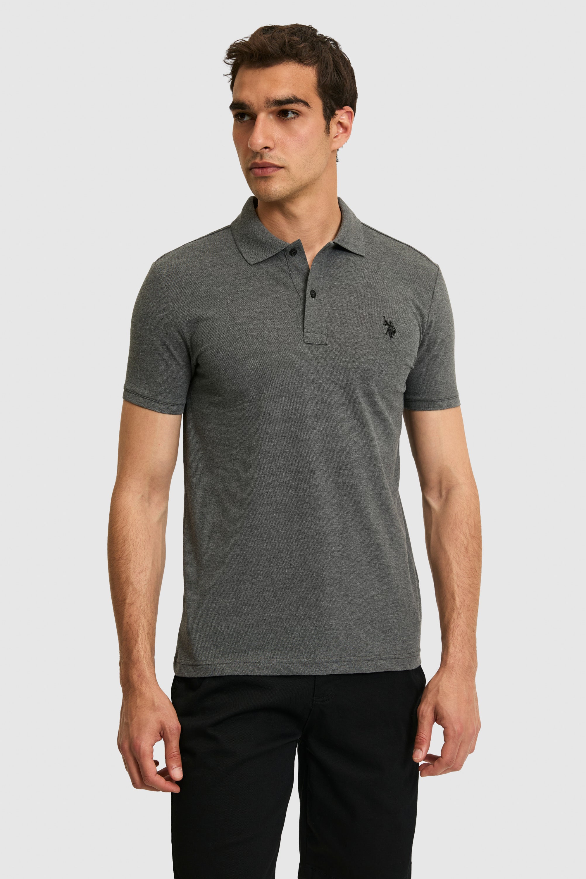 Tricou Polo Bărbați Gri Antracit Cu Logo Discret