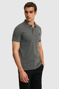 Tricou Polo Bărbați Gri Antracit Cu Logo Discret