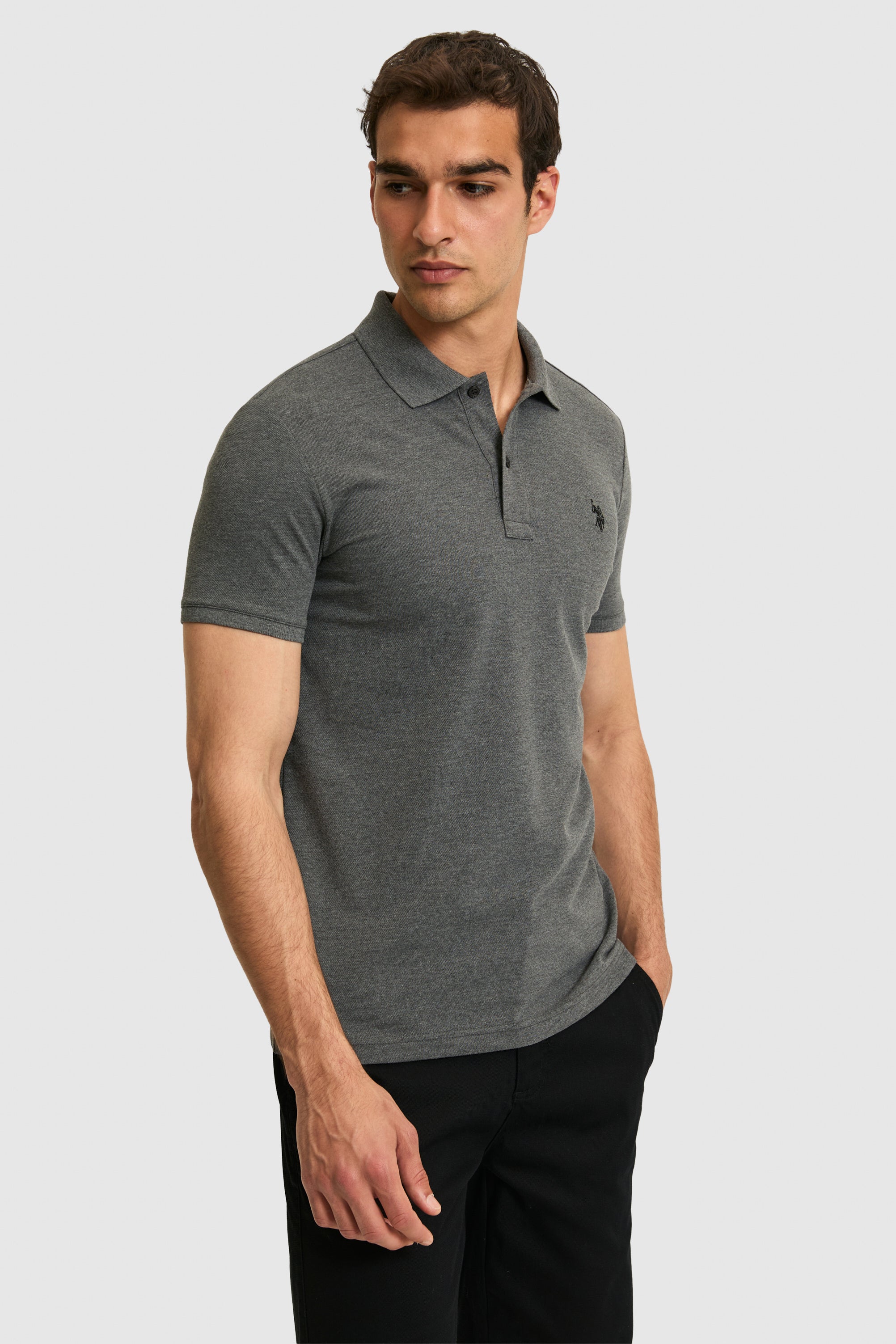 Tricou Polo Bărbați Gri Antracit Cu Logo Discret