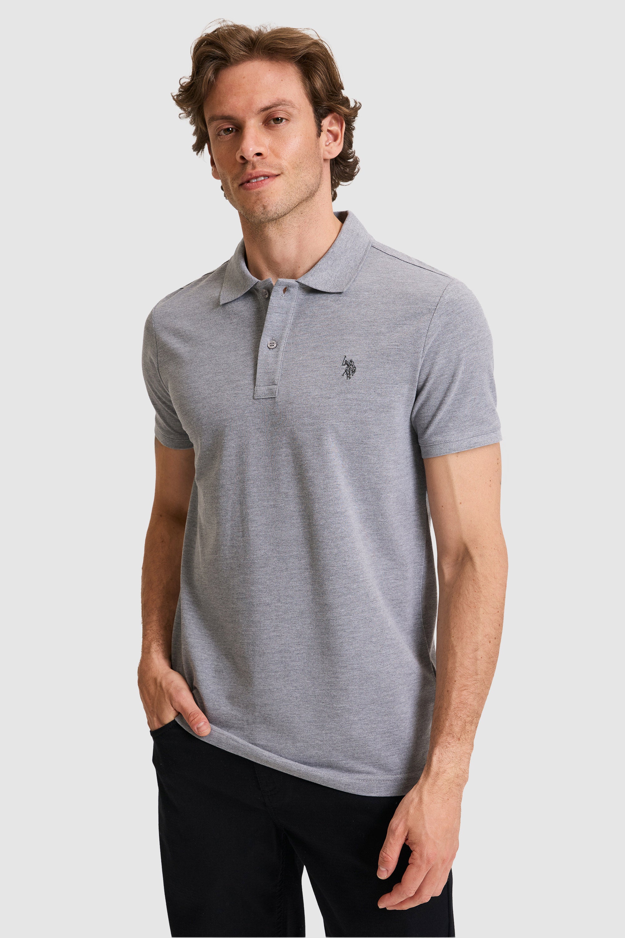 Tricou Polo Bărbați Gri Cu Logo Discret