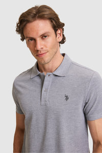 Tricou Polo Bărbați Gri Cu Logo Discret
