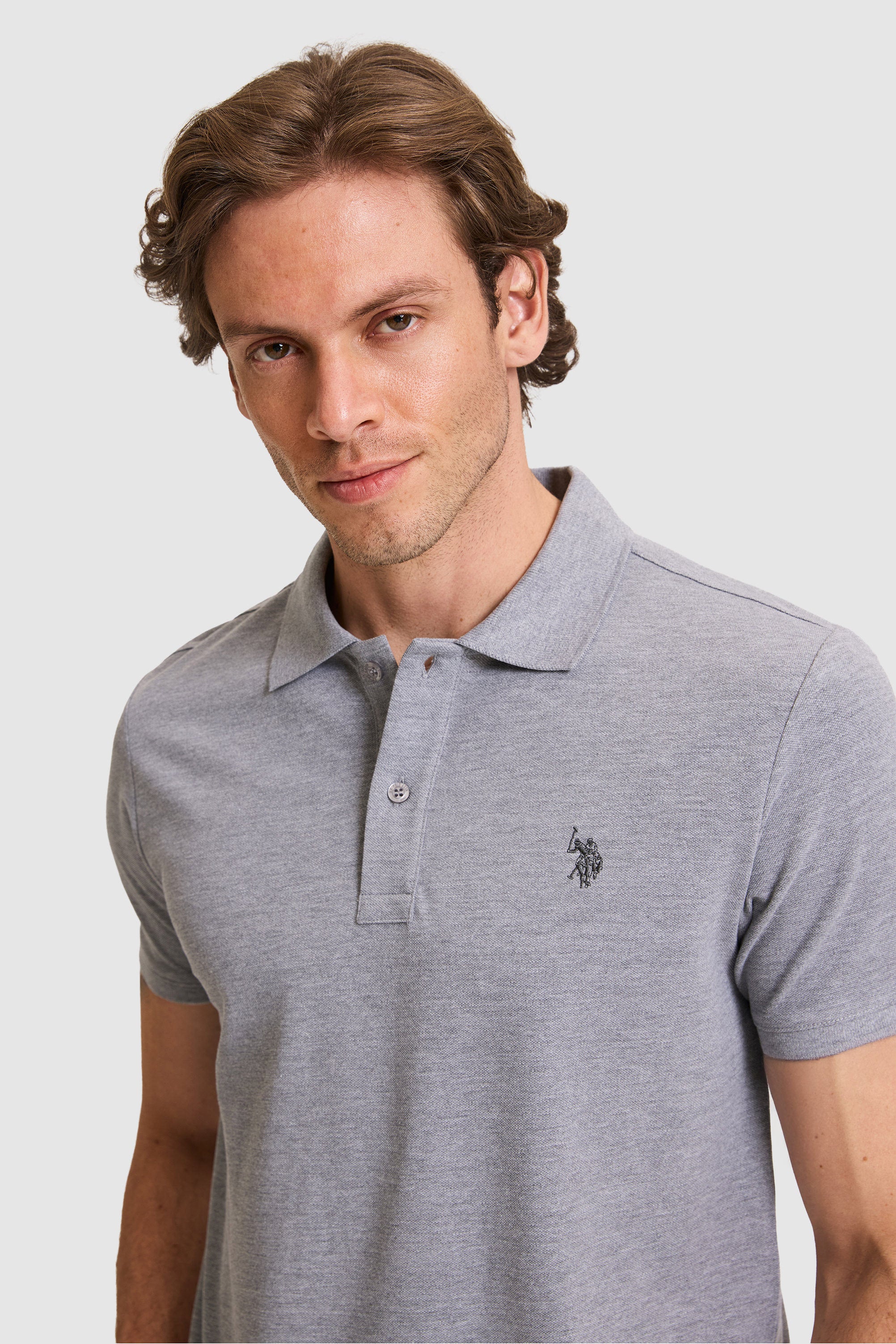 Tricou Polo Bărbați Gri Cu Logo Discret