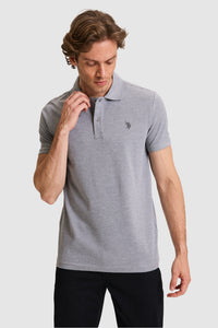 Tricou Polo Bărbați Gri Cu Logo Discret