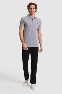 Tricou Polo Bărbați Gri Cu Logo Discret