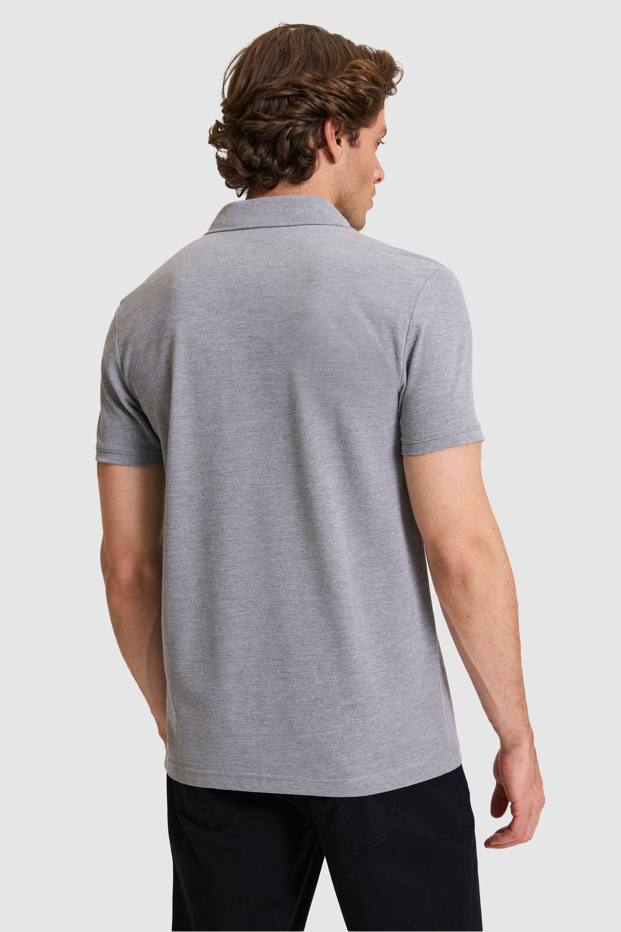 Tricou Polo Bărbați Gri Cu Logo Discret