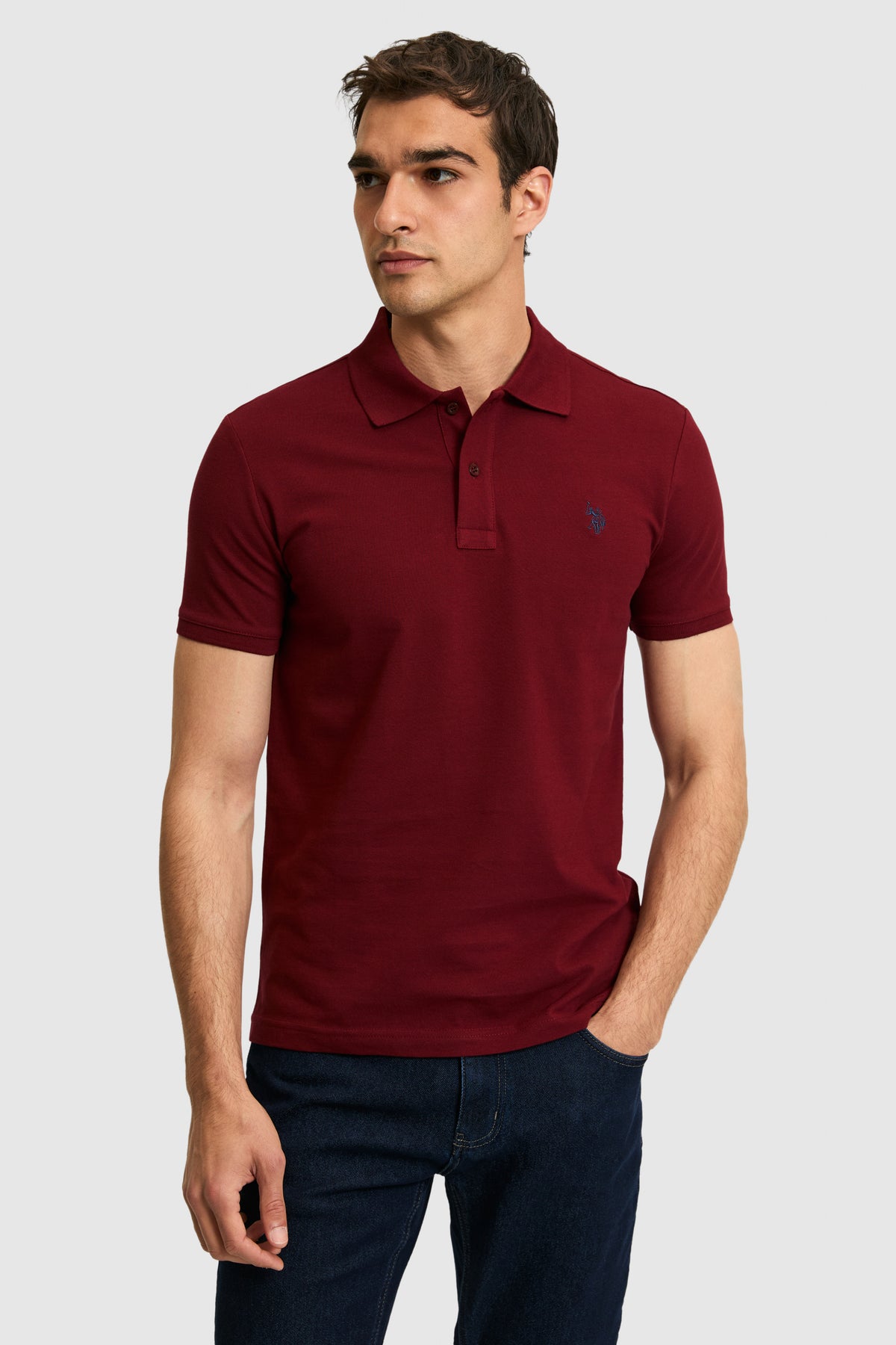 Tricou Polo Bărbați Bordeaux Cu Logo Discret