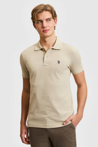 Tricou Polo Barbat Bej Cu Logo Brodat