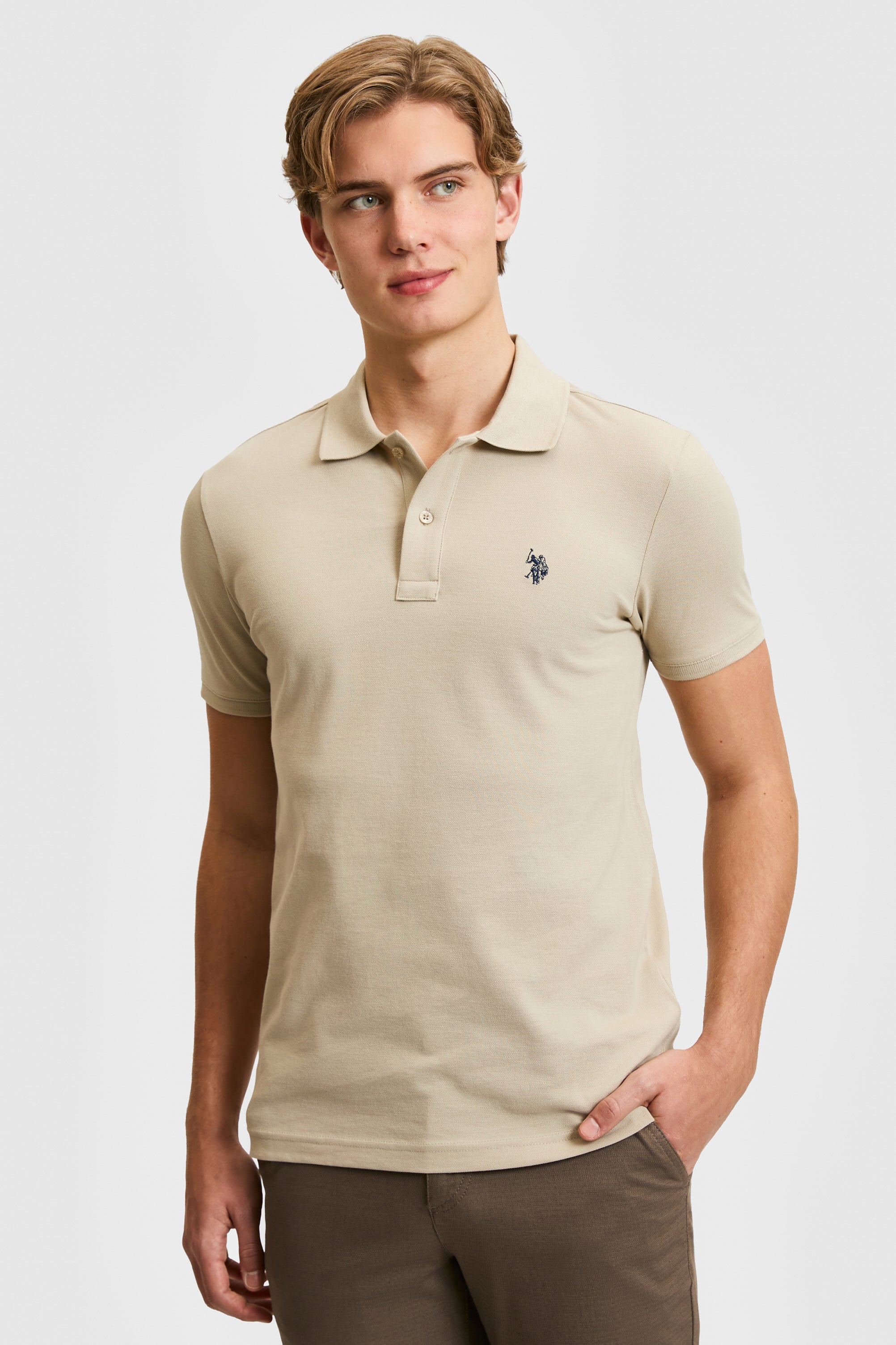 Tricou Polo Barbat Bej Cu Logo Brodat