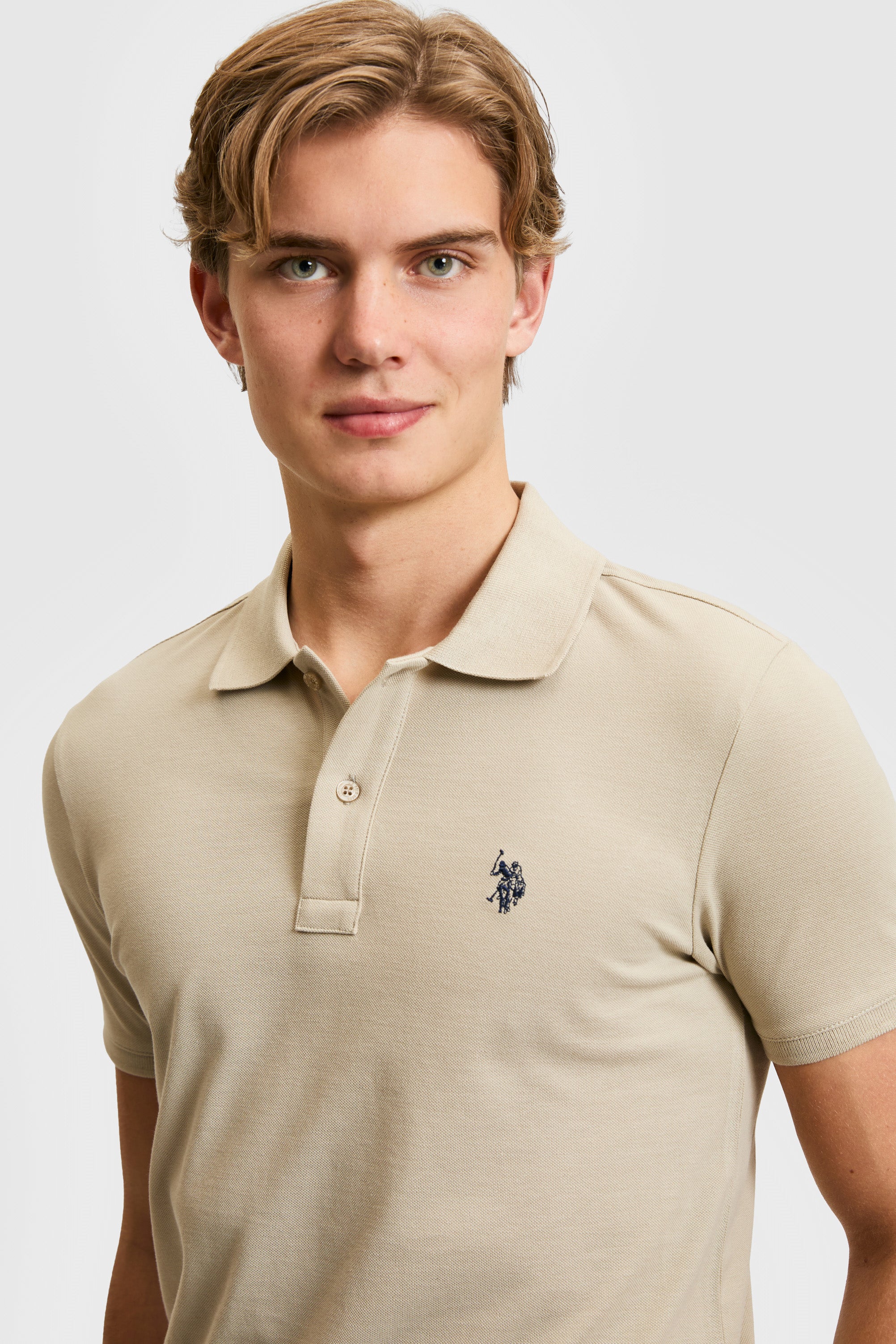 Tricou Polo Barbat Bej Cu Logo Brodat