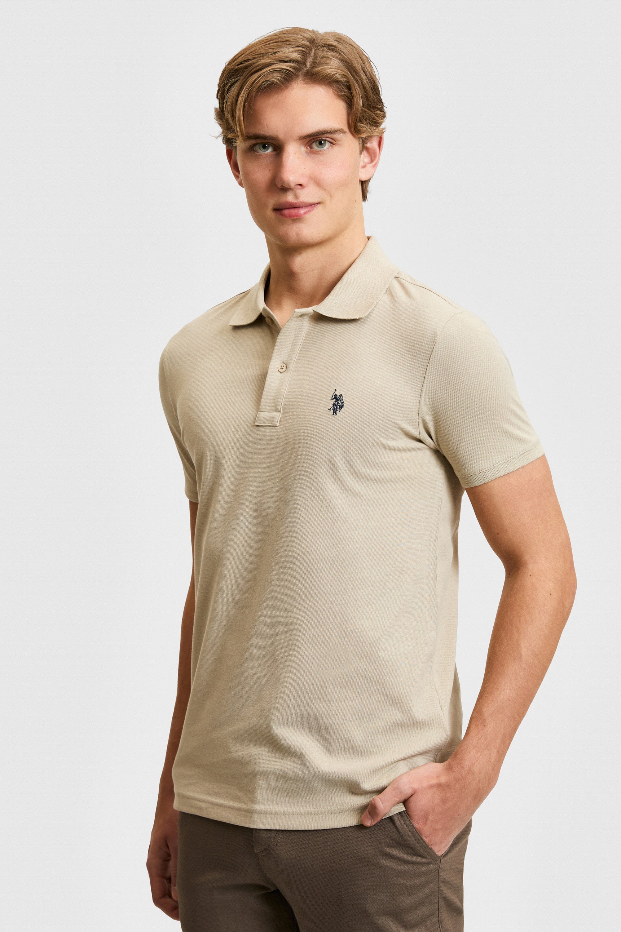 Tricou Polo Barbat Bej Cu Logo Brodat