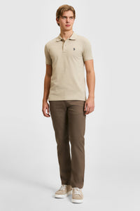 Tricou Polo Barbat Bej Cu Logo Brodat