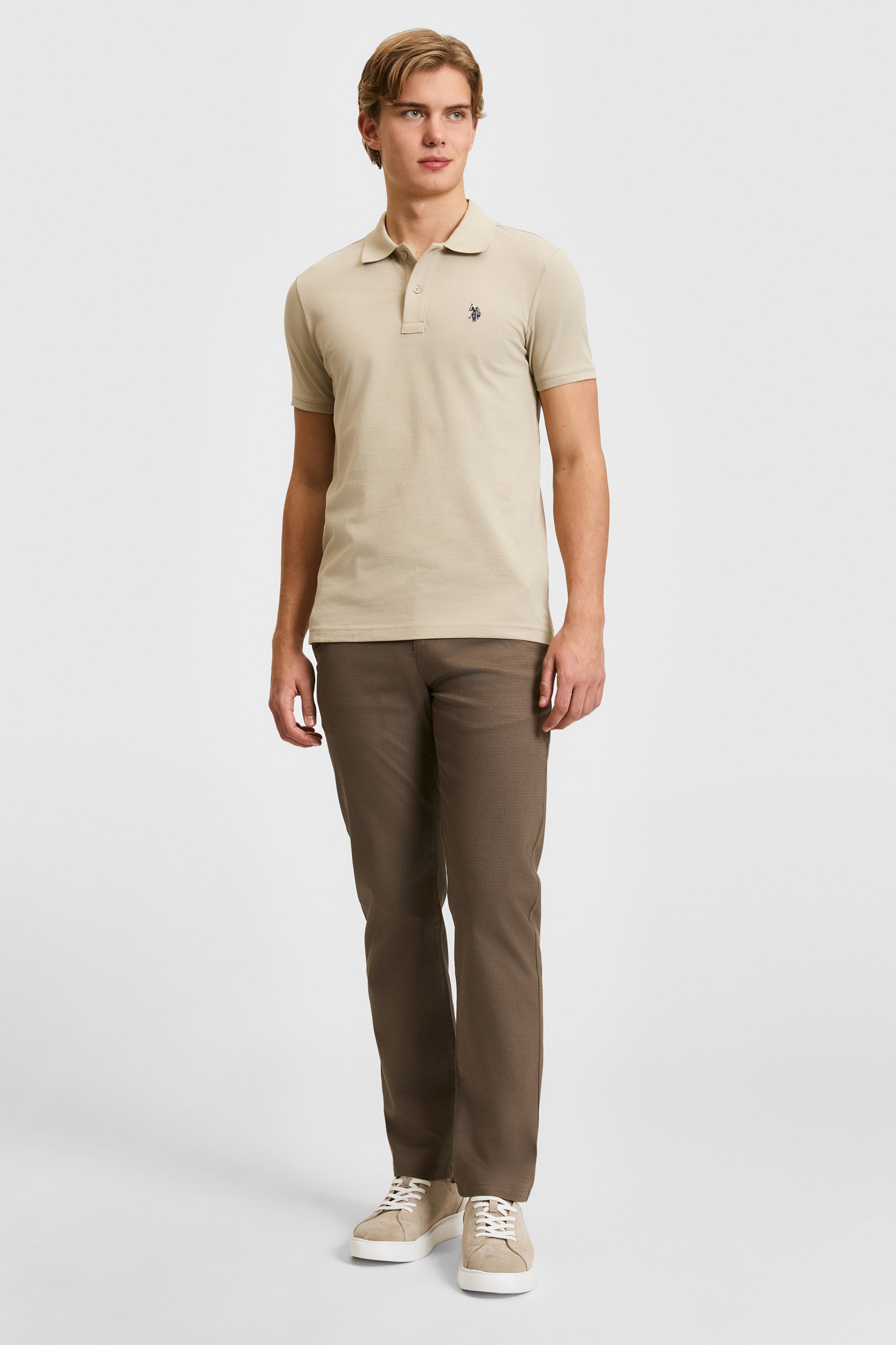 Tricou Polo Barbat Bej Cu Logo Brodat