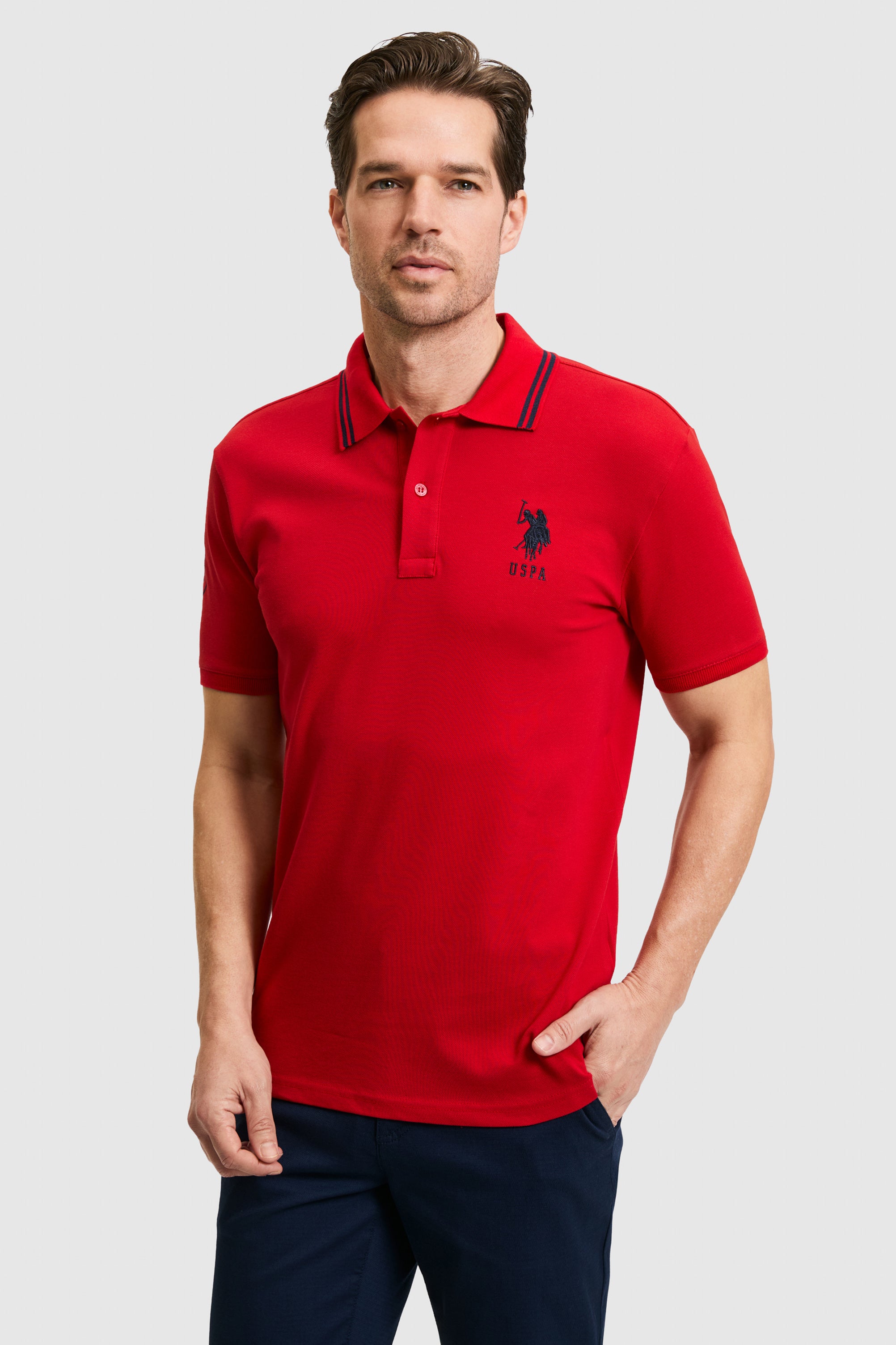 Tricou Polo Bărbați Roșu Cu Detalii Guler Și Logo Brodat