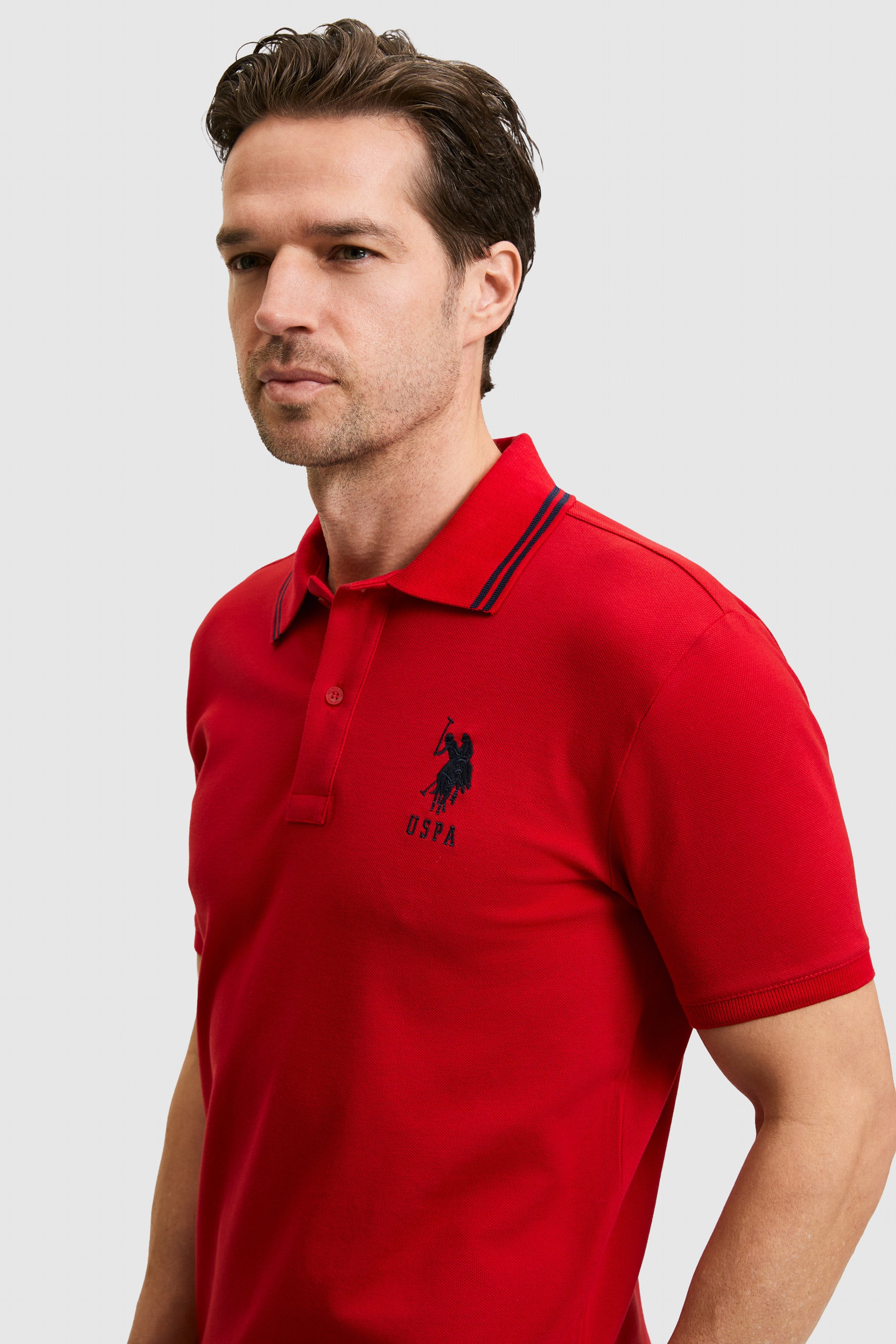 Tricou Polo Bărbați Roșu Cu Detalii Guler Și Logo Brodat