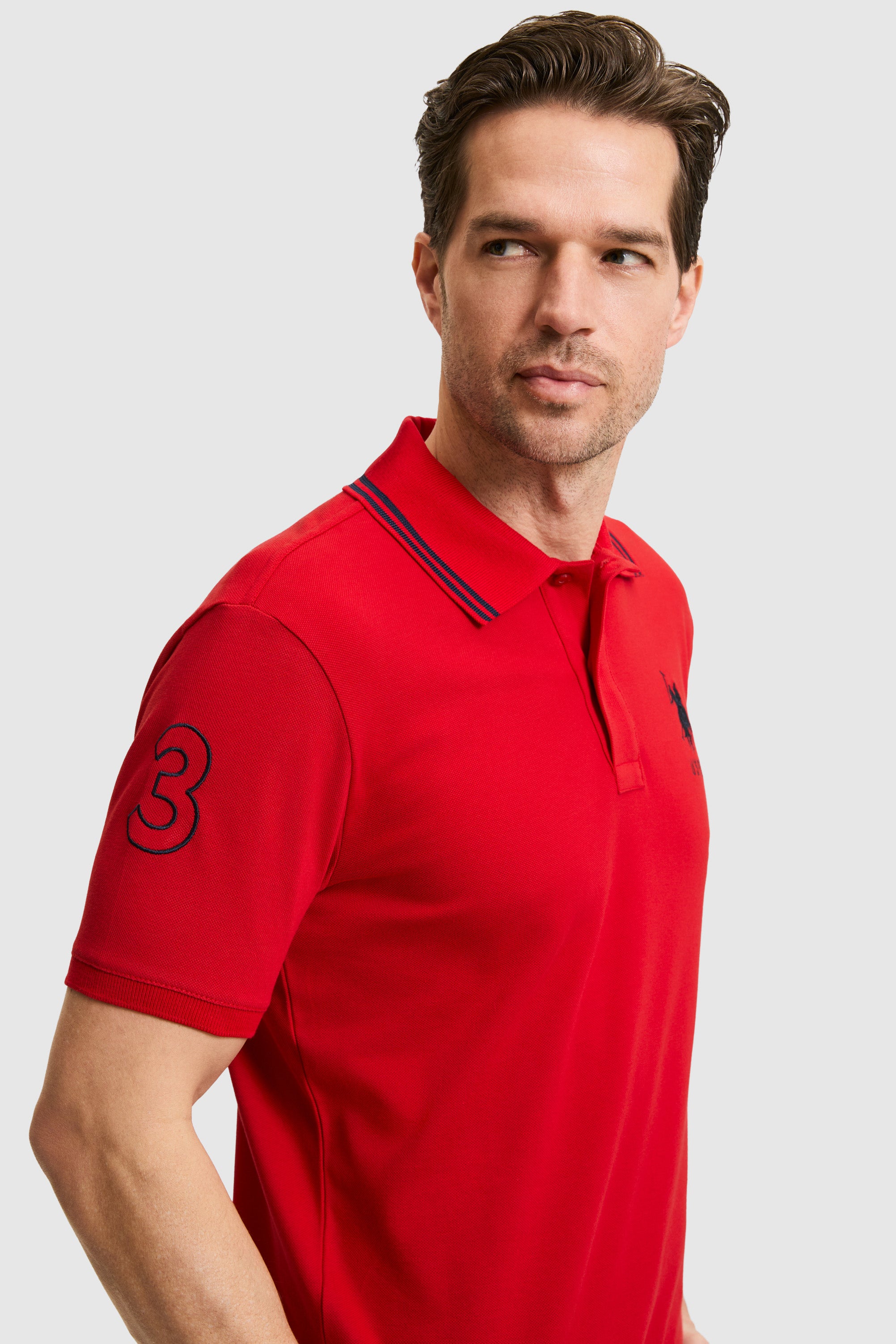 Tricou Polo Bărbați Roșu Cu Detalii Guler Și Logo Brodat