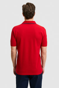 Tricou Polo Bărbați Roșu Cu Detalii Guler Și Logo Brodat