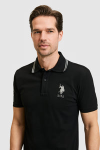 Tricou Polo Bărbați Negru Cu Detalii Guler Și Logo Brodat