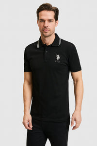 Tricou Polo Bărbați Negru Cu Detalii Guler Și Logo Brodat