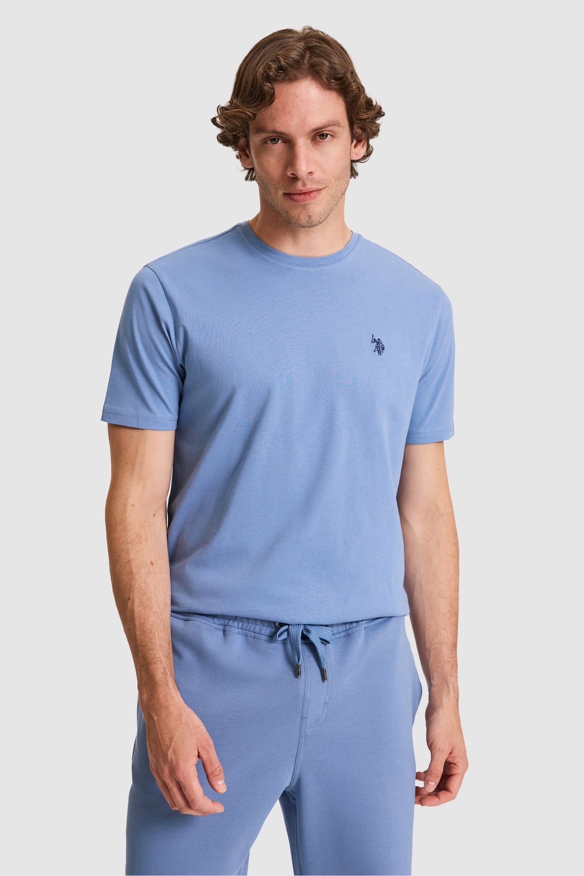 Tricou Bărbați Albastru Prăfuit Cu Logo Discret