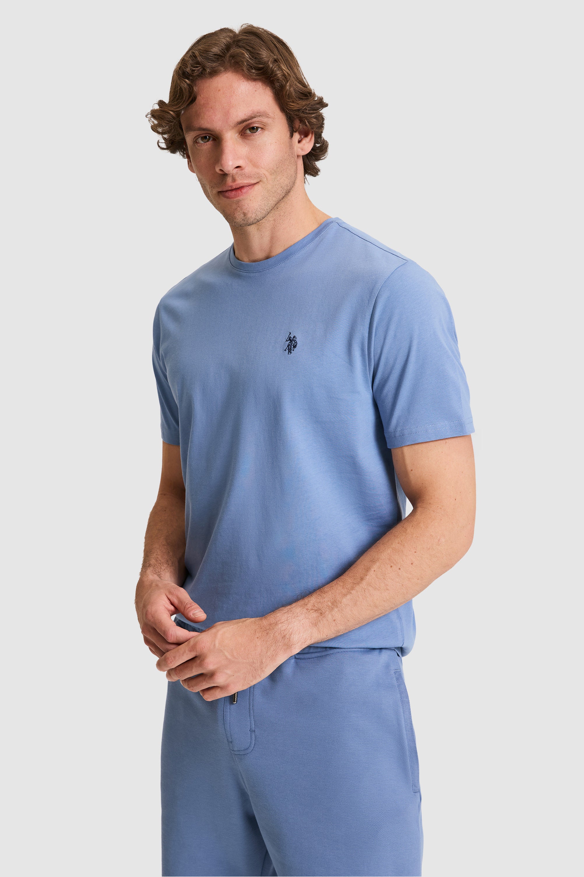 Tricou Bărbați Albastru Prăfuit Cu Logo Discret