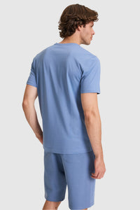 Tricou Bărbați Albastru Prăfuit Cu Logo Discret