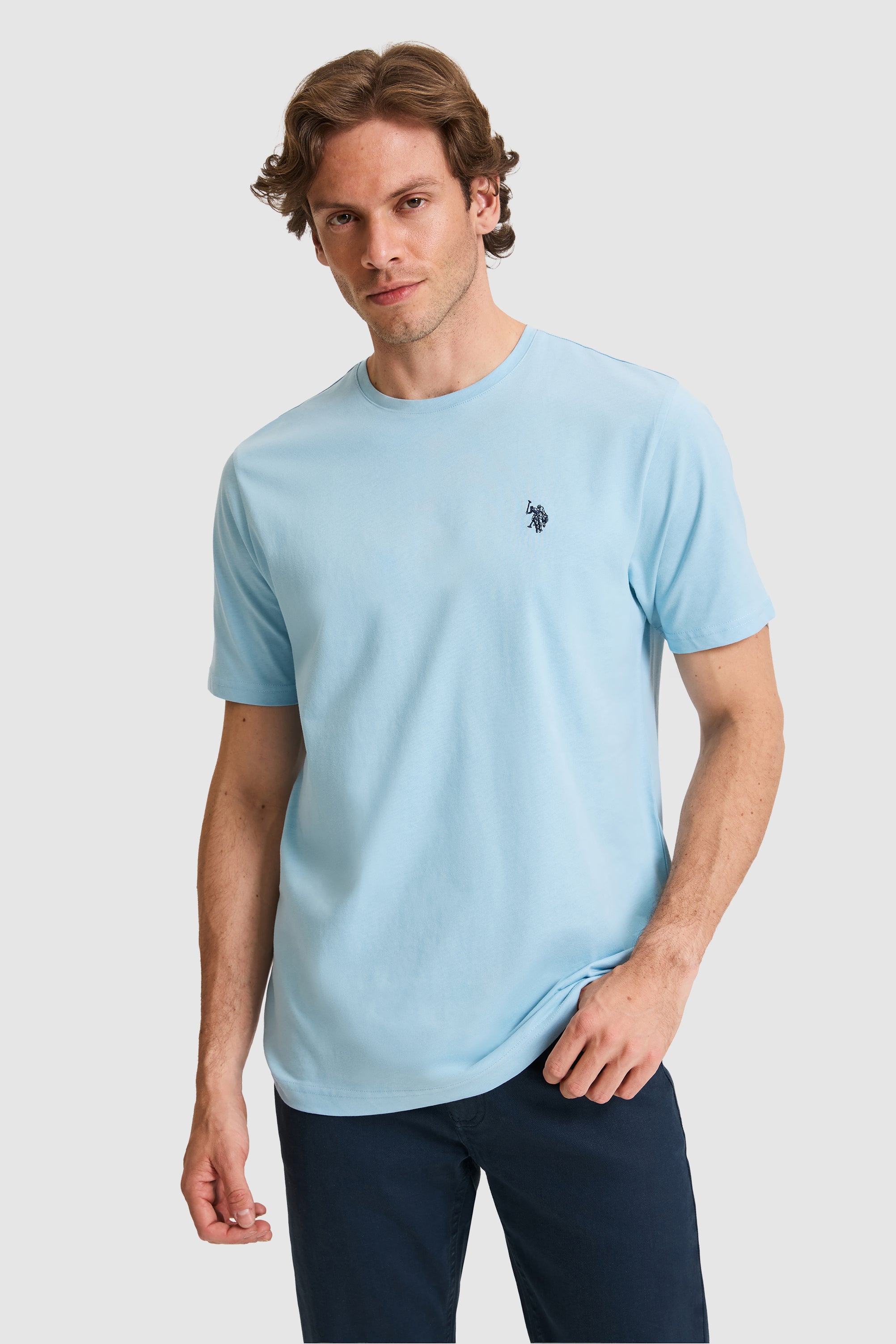 Tricou Bărbați Albastru Deschis Cu Logo Discret