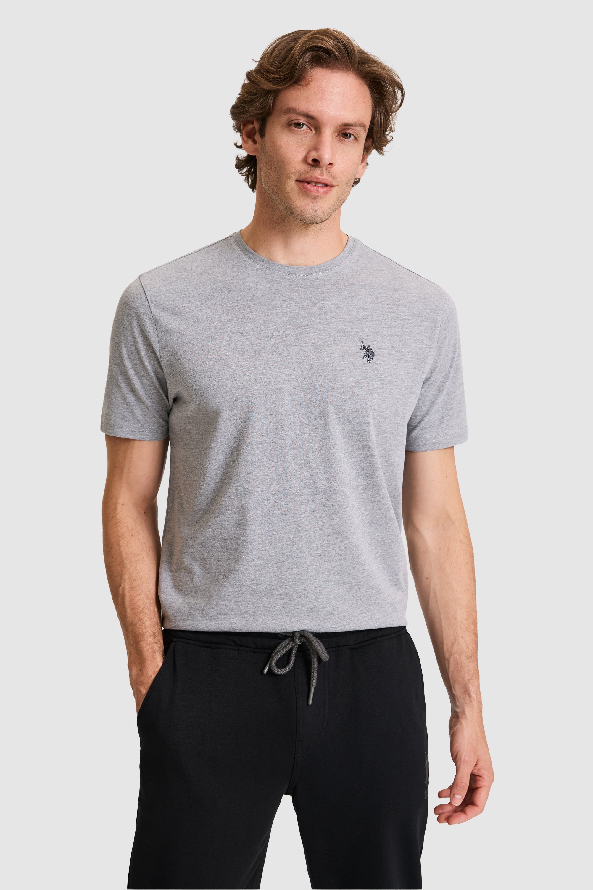 Tricou Bărbați Gri Cu Decolteu Rotund Și Logo Discret
