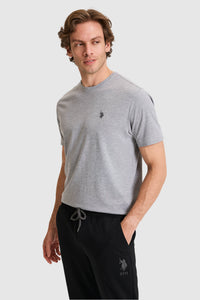 Tricou Bărbați Gri Cu Decolteu Rotund Și Logo Discret
