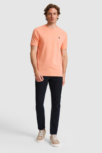 Tricou Bărbați Roz Piersică Cu Decolteu Rotund Și Logo Discret