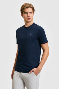 Tricou Barbat Bleumarin Cu Guler Rotund Si Imprimeu Logo