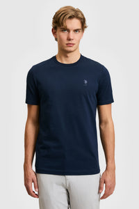 Tricou Barbat Bleumarin Cu Guler Rotund Si Imprimeu Logo