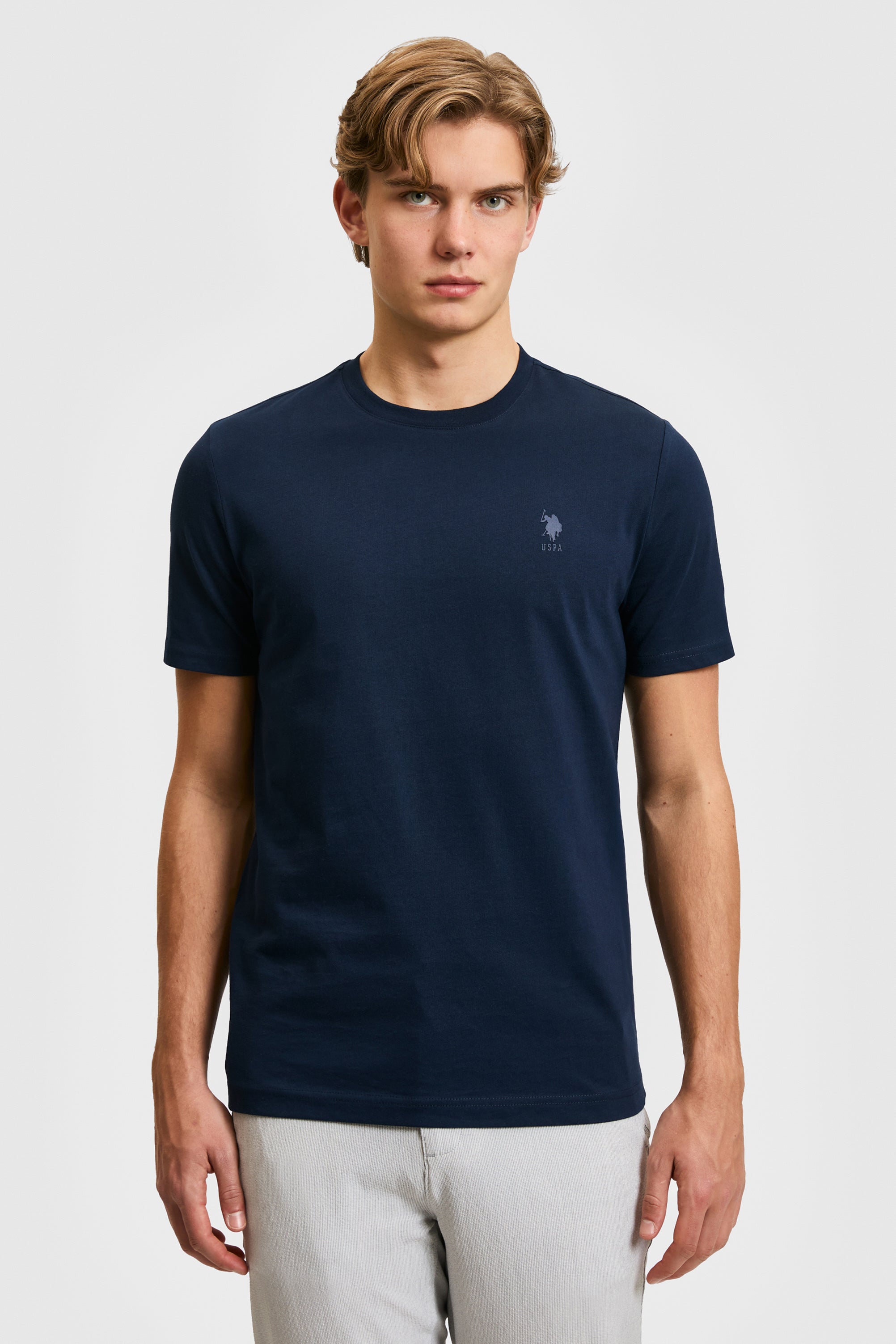 Tricou Barbat Bleumarin Cu Guler Rotund Si Imprimeu Logo