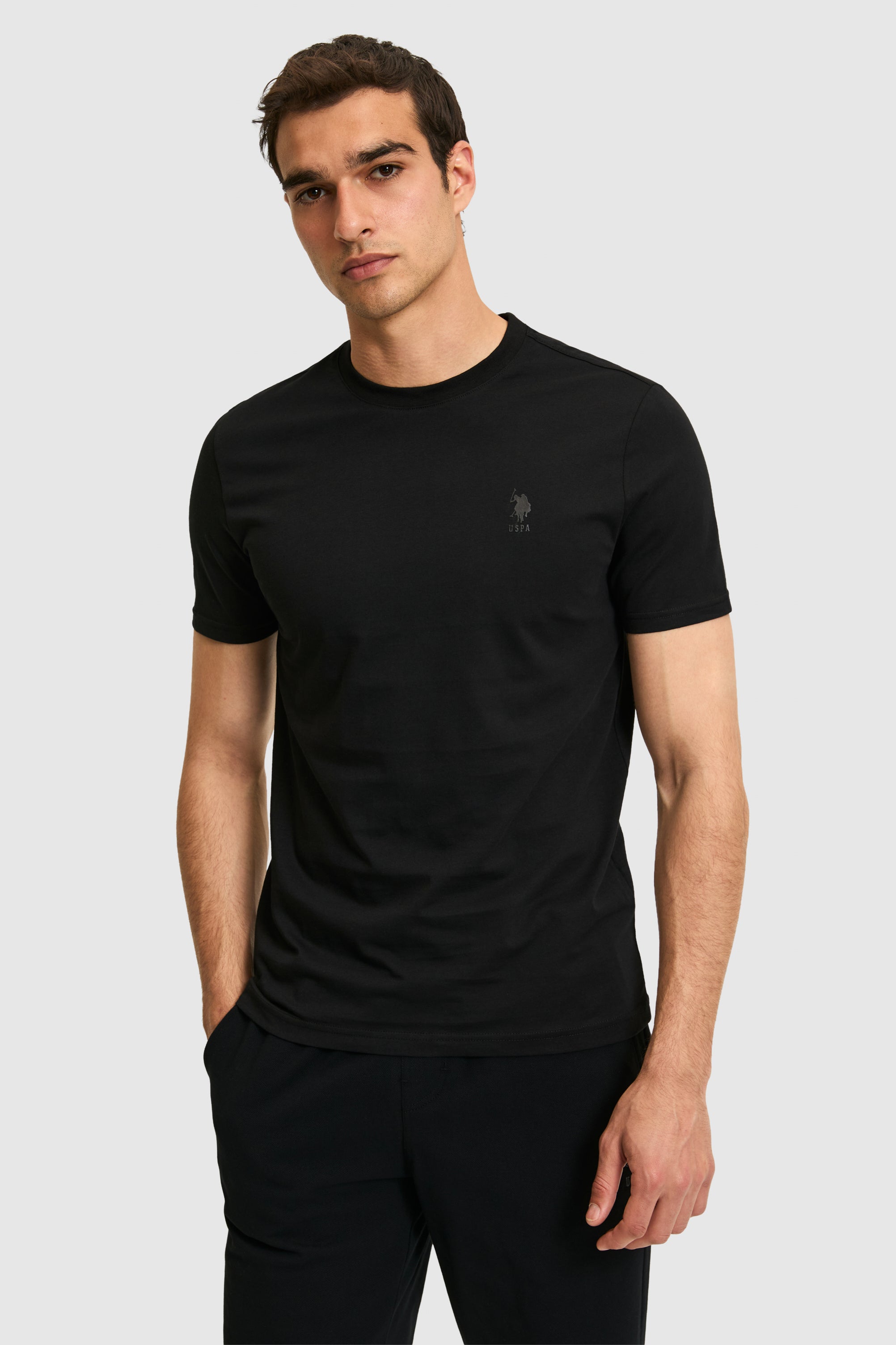 Tricou Barbat Negru Cu Decolteu Rotund Si Imprimeu Logo
