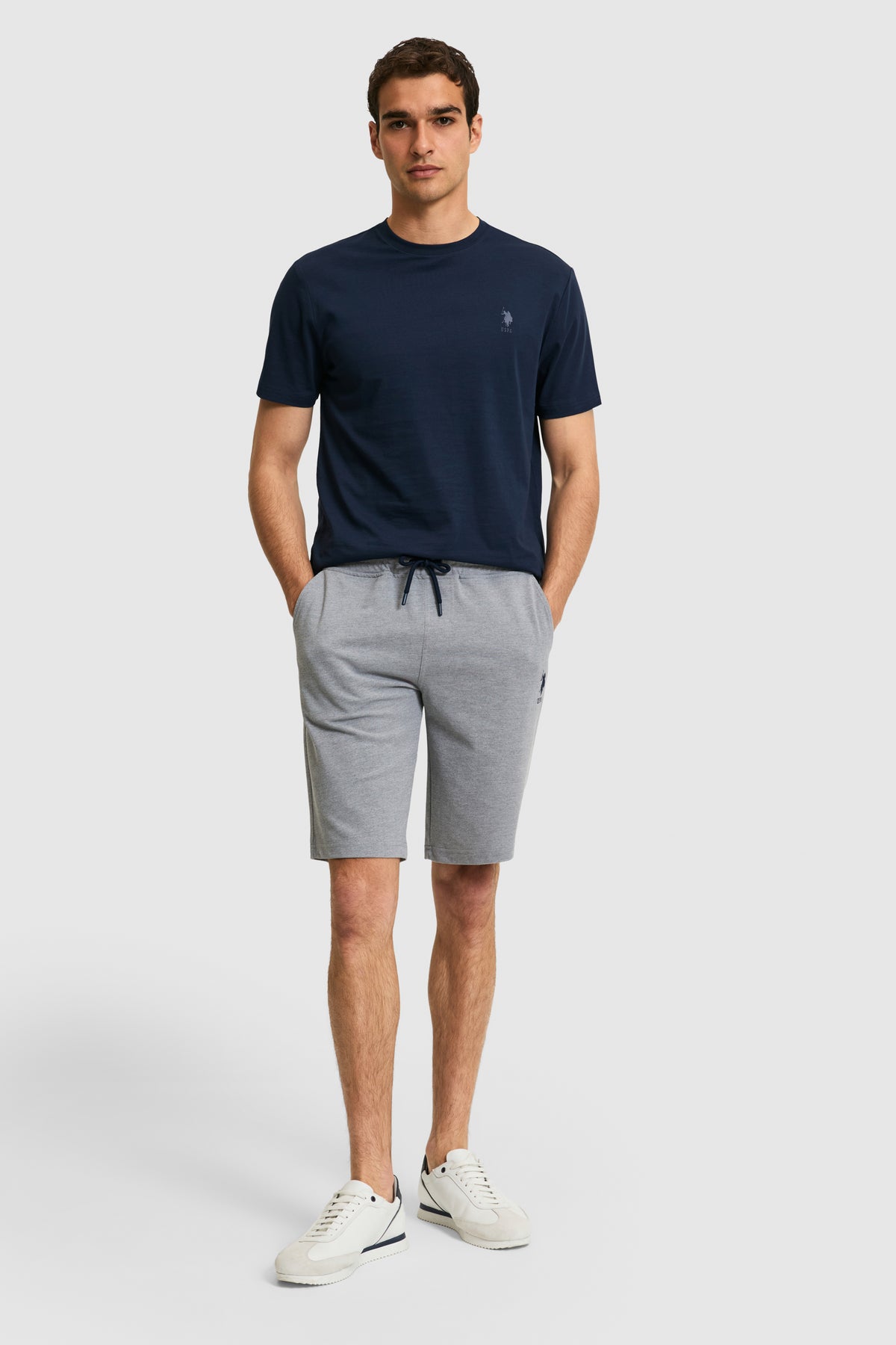 Pantaloni Scurți Gri Din Bumbac Cu Talie Ajustabila