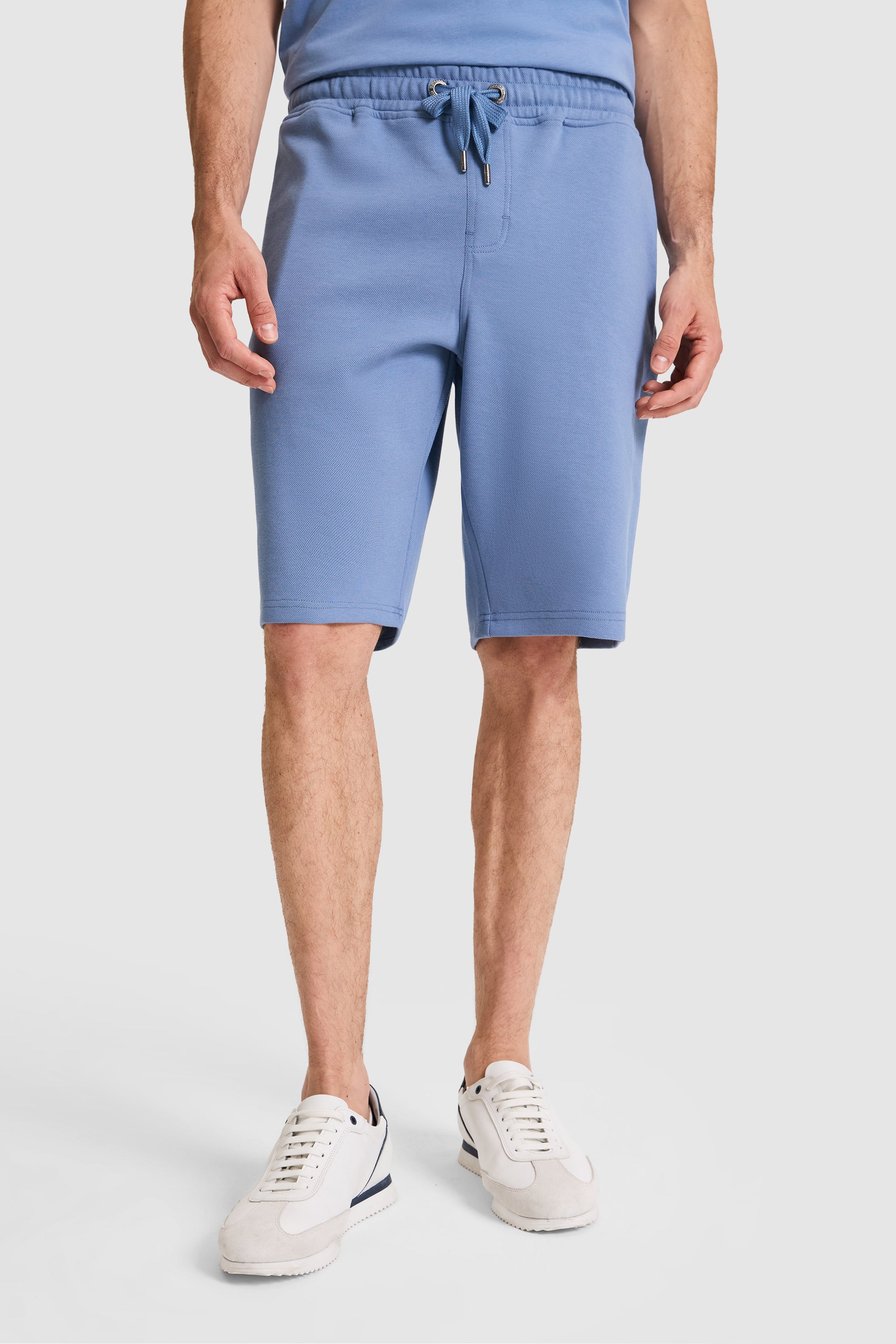 Pantaloni Scurți Din Bumbac Albastru Prăfuit Cu Logo Special Brodat
