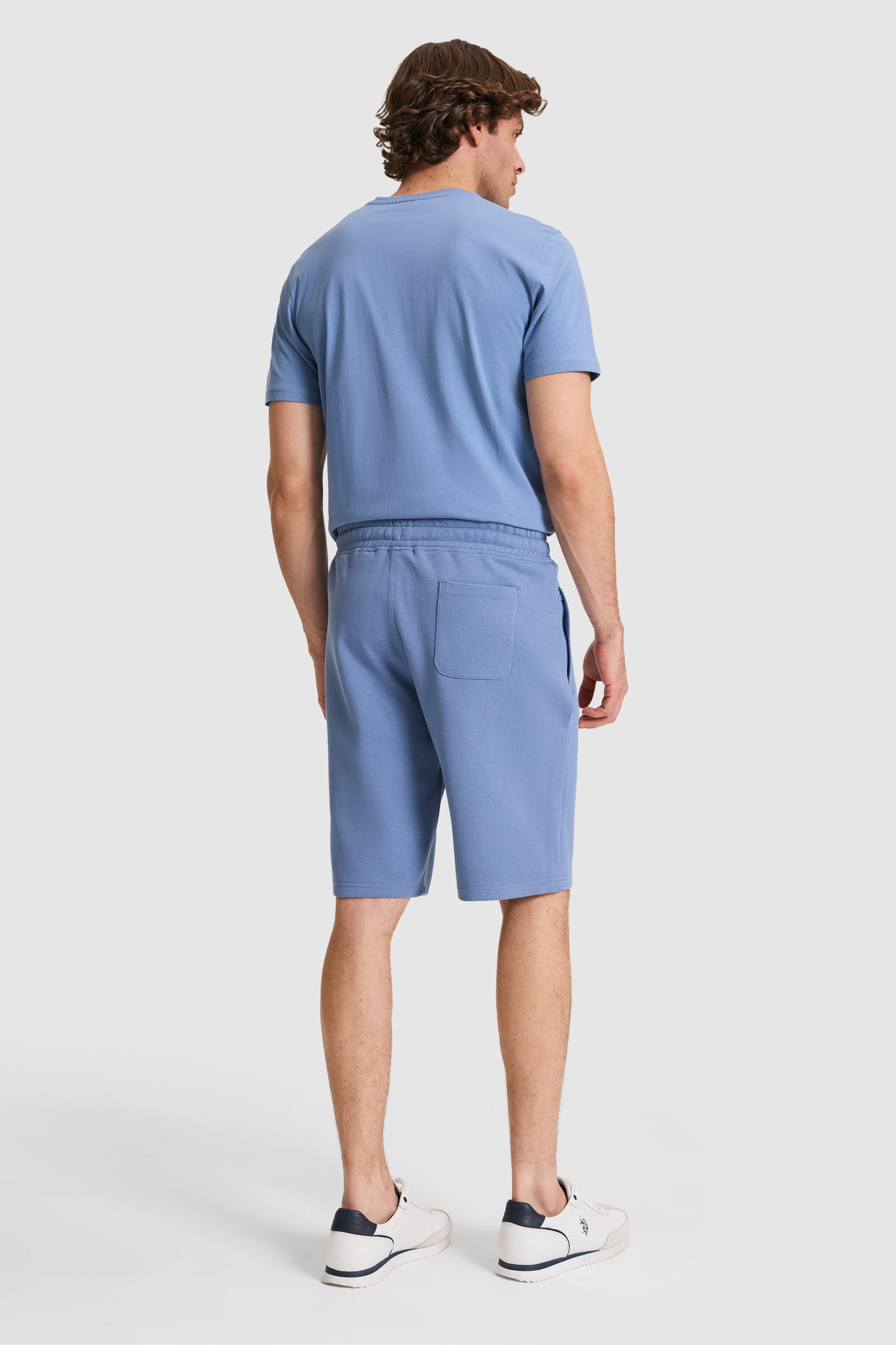 Pantaloni Scurți Din Bumbac Albastru Prăfuit Cu Logo Special Brodat