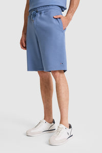 Pantaloni Scurți Din Bumbac Albastru Prăfuit Cu Logo Special Brodat
