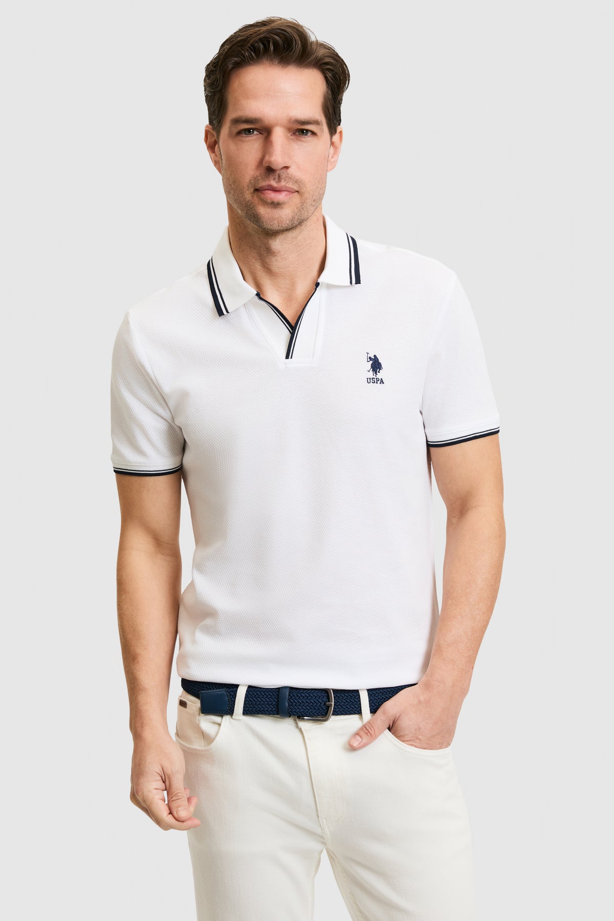 Tricou Polo Barbat Alb Cu Guler Special 