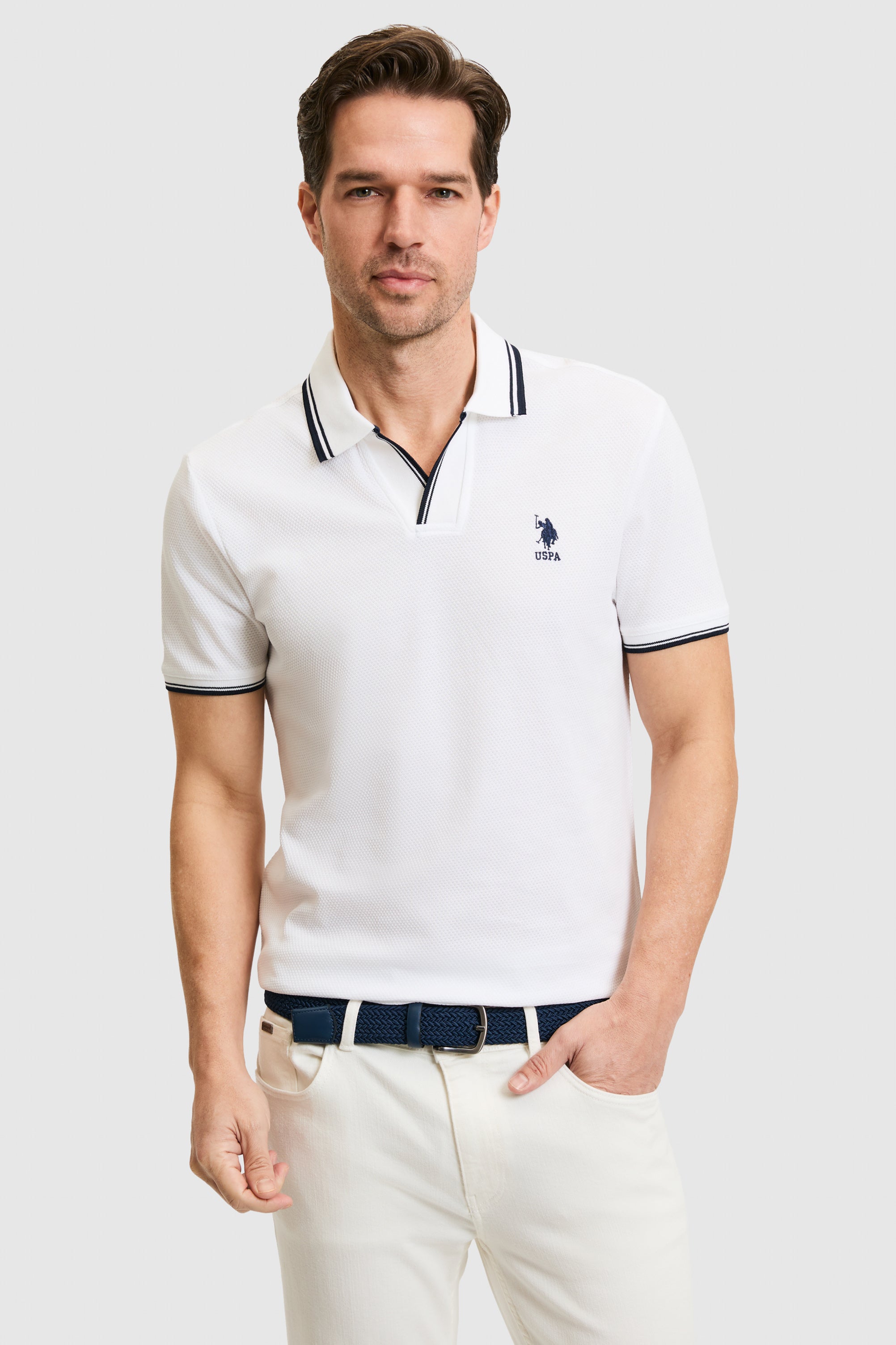 Tricou Polo Barbat Alb Cu Guler Special 