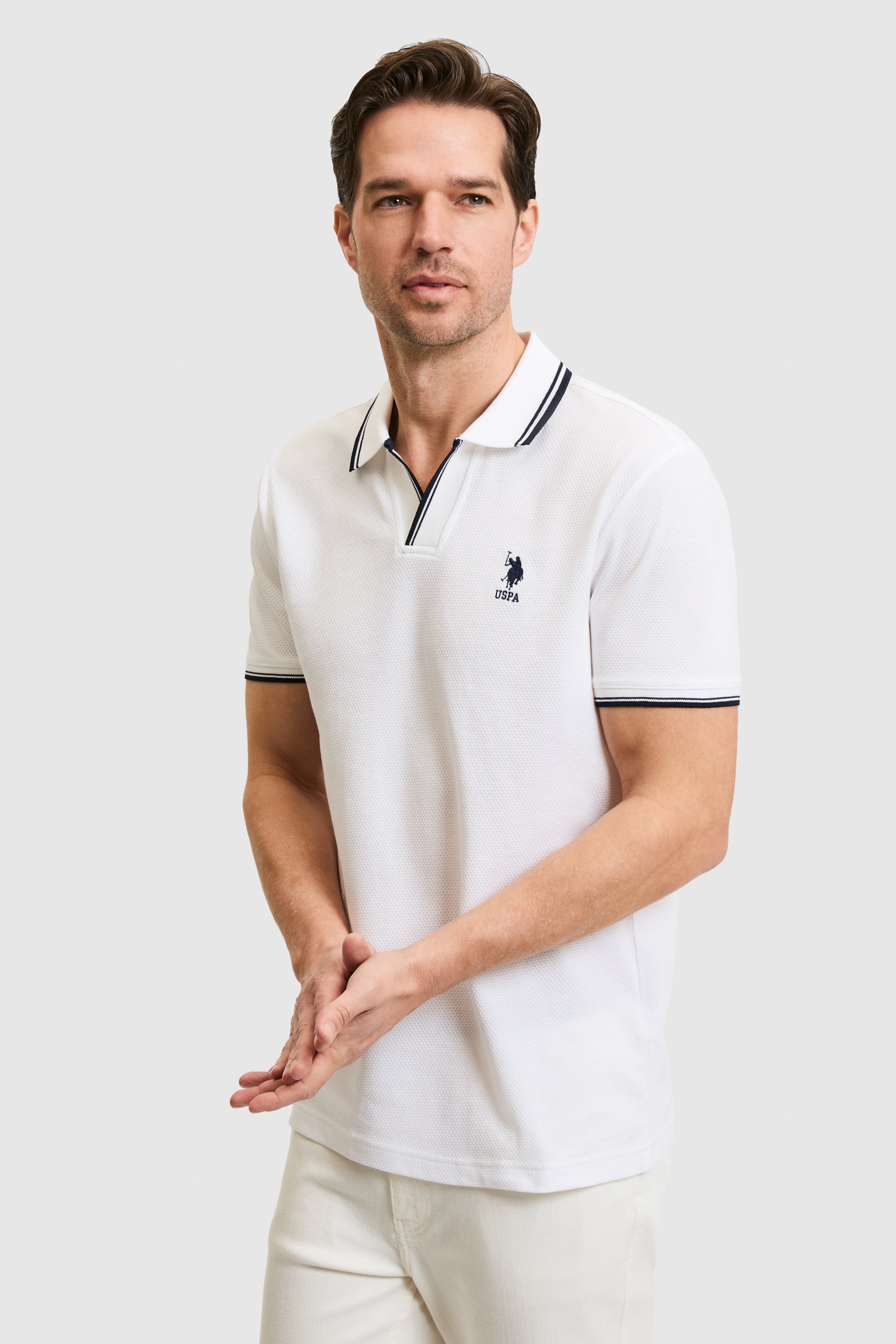 Tricou Polo Barbat Alb Cu Guler Special 