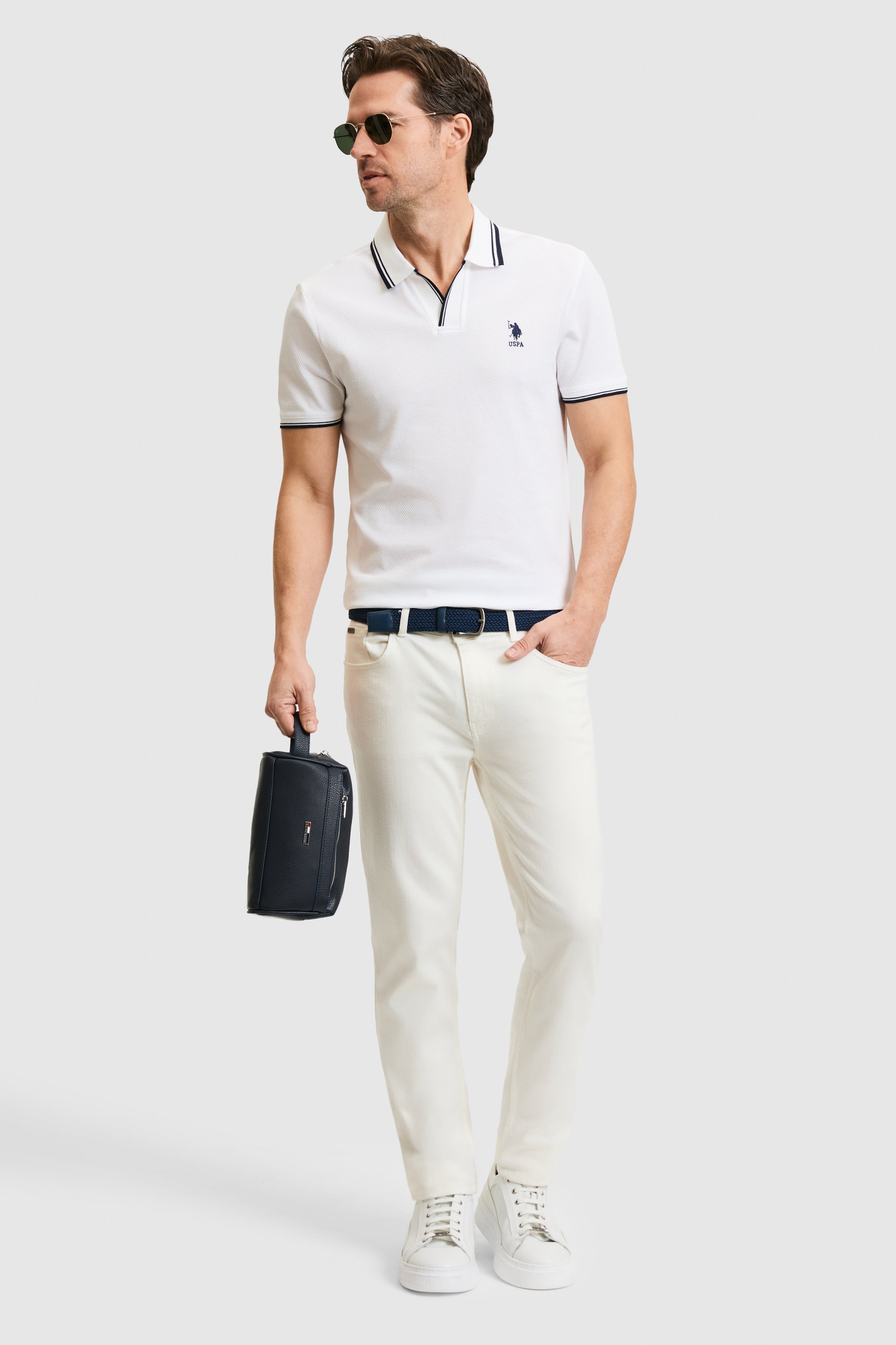 Tricou Polo Barbat Alb Cu Guler Special 
