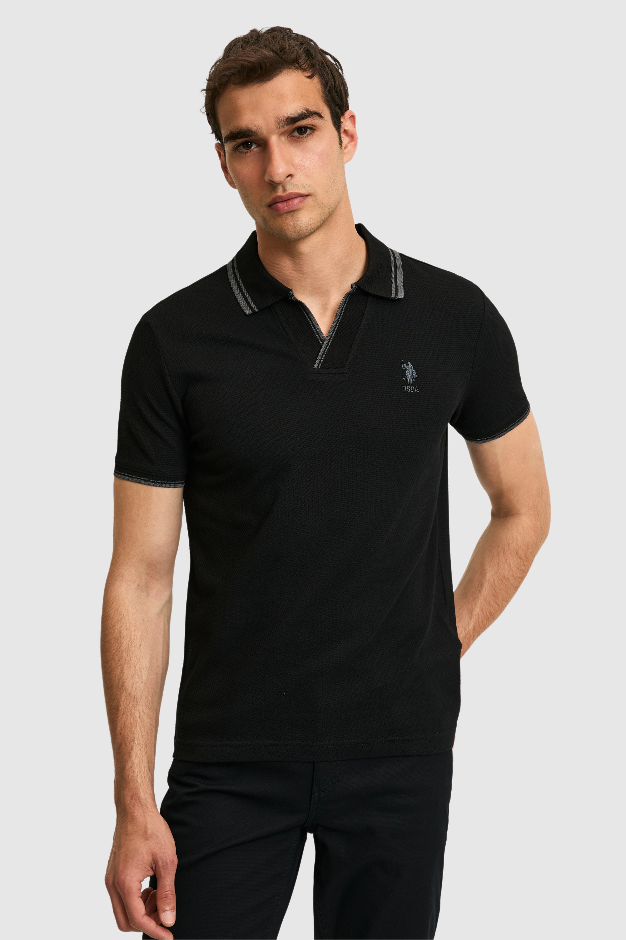 Tricou Polo Barbat Negru Cu Guler Special 