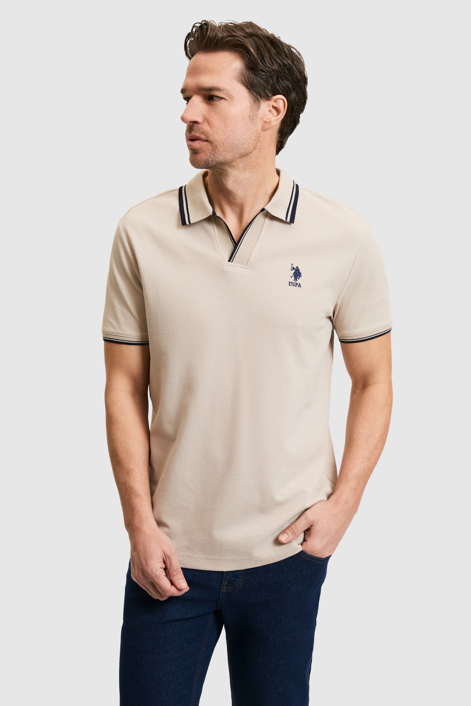 Tricou Polo Bărbați Bej Cu Guler Special