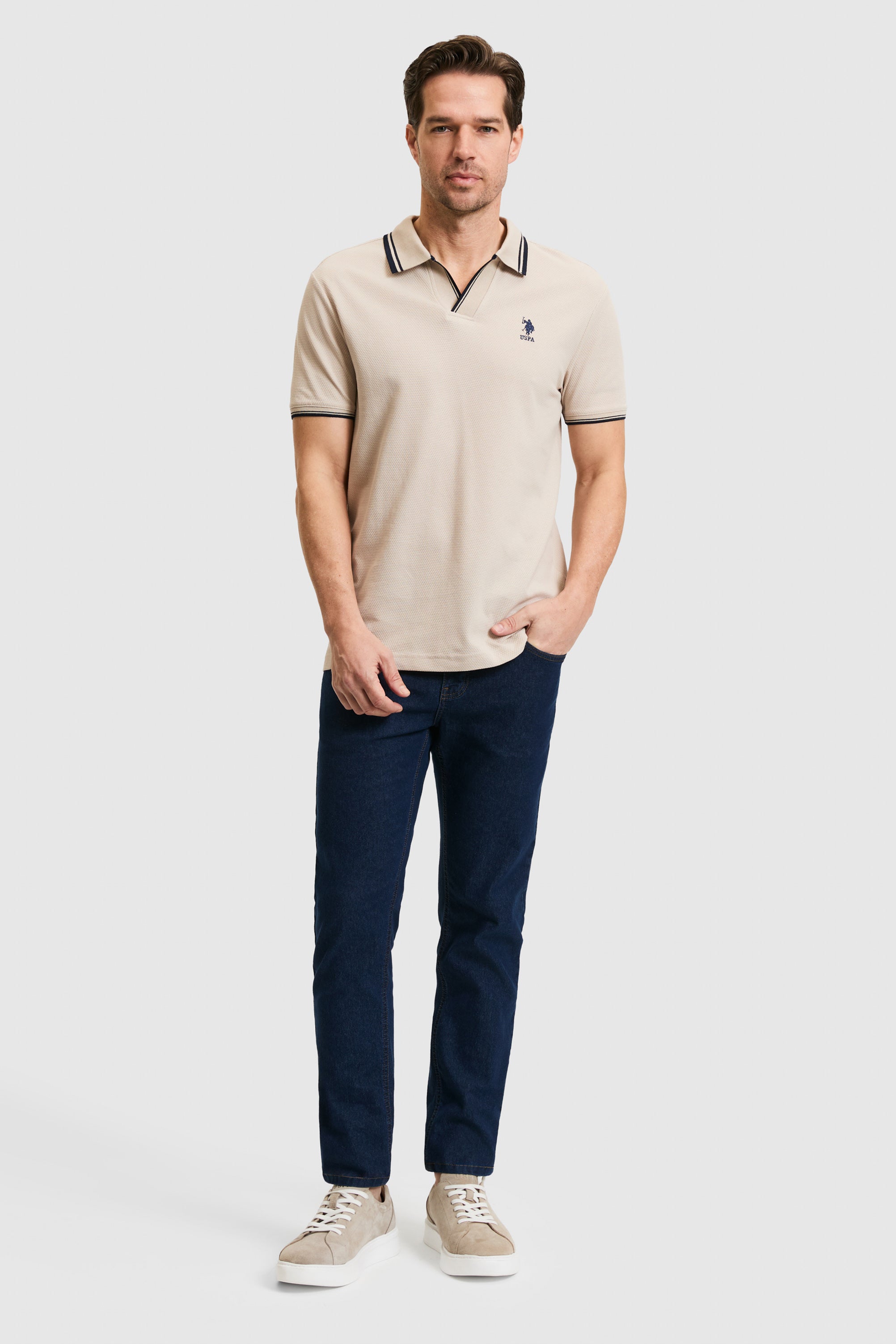 Tricou Polo Bărbați Bej Cu Guler Special