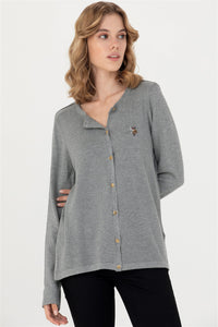 Cardigan Dama Gri cu Imprimeu Logo