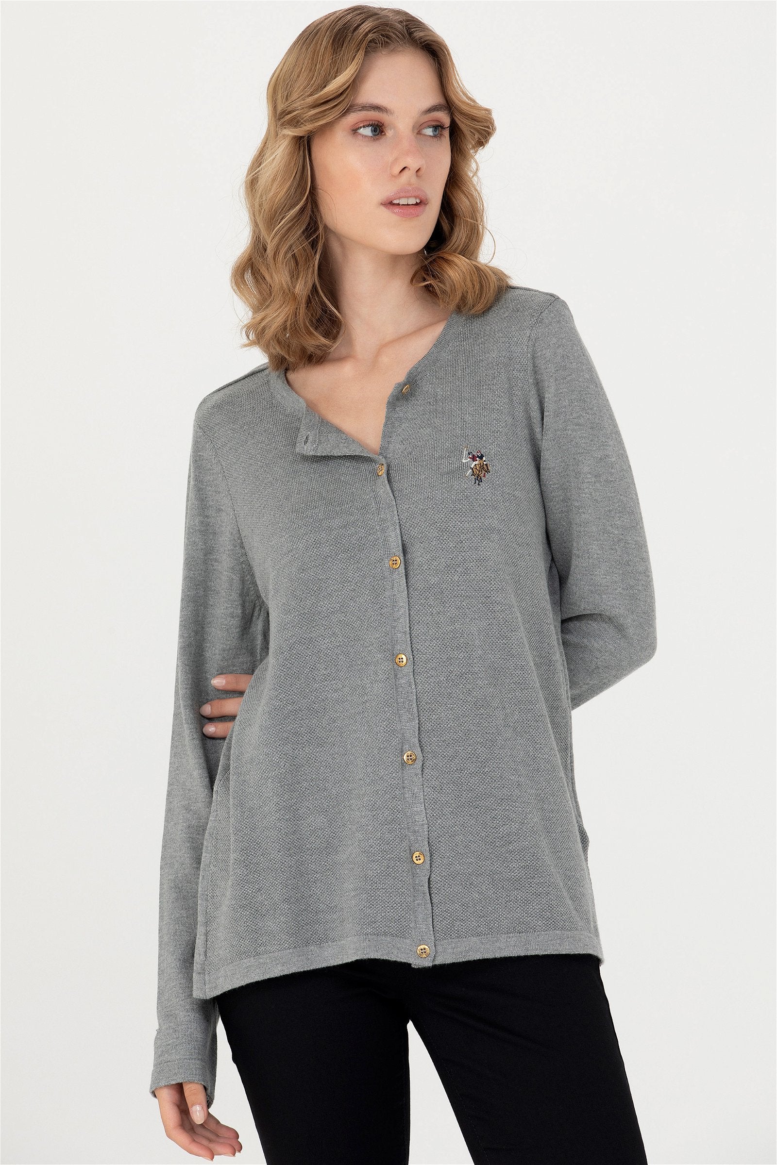 Cardigan Dama Gri cu Imprimeu Logo