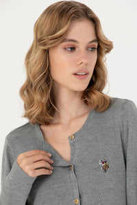 Cardigan Dama Gri cu Imprimeu Logo