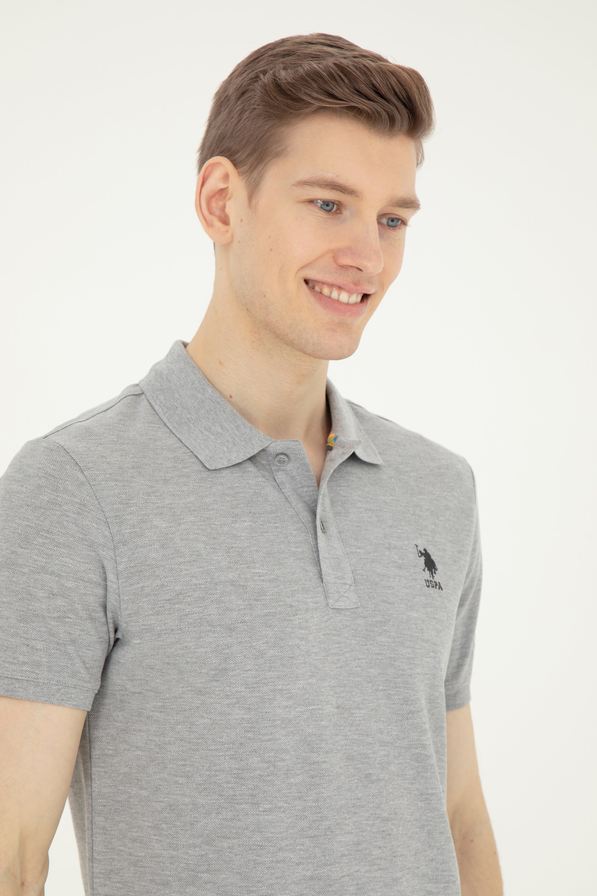 Tricou Polo Barbat Gri cu Imprimeu Logo